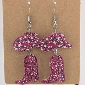 Cowboy Boots And Hat Acrylic Dangle Earrings Country Style
